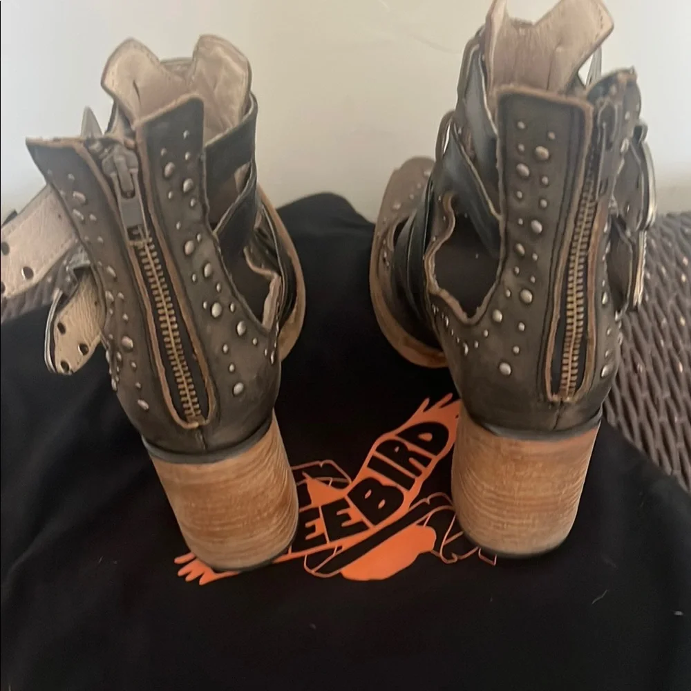 Freebird Black Heeled Boots with Strappy Design - Picture 7 of 9